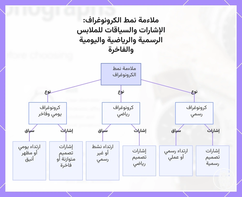 ملاءمة نمط الكرونوغراف: الإشارات والسياقات للملابس الرسمية والرياضية واليومية والفاخرة