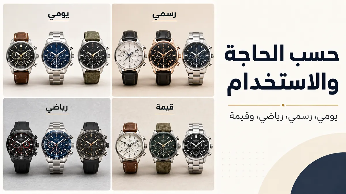 مجموعة من ساعات الكرونوغراف الرجالية مصنفة حسب الاستخدام اليومي والأسلوب الرسمي والرياضة والقيمة