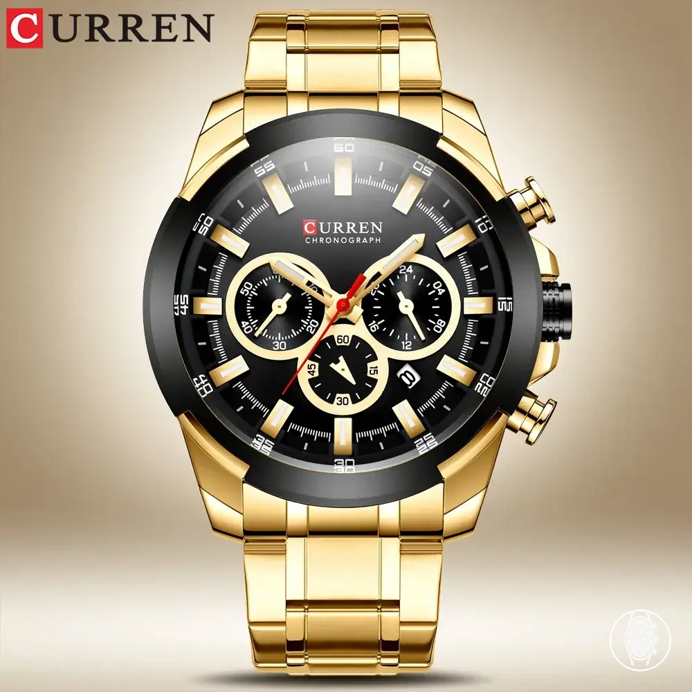 48-mm-Herren-Quarz-Sportchronographenuhr mit Edelstahlband und drei Hilfszifferblättern