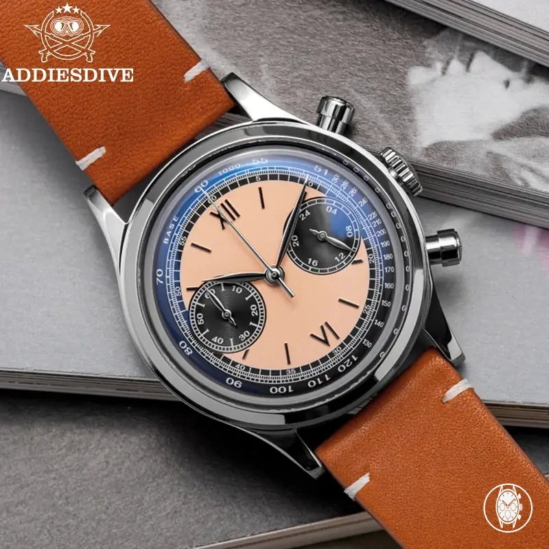 VK64 Herren-Quarz-Chronographenuhr mit Lederarmband und 10Bar-Wasserdichtigkeit