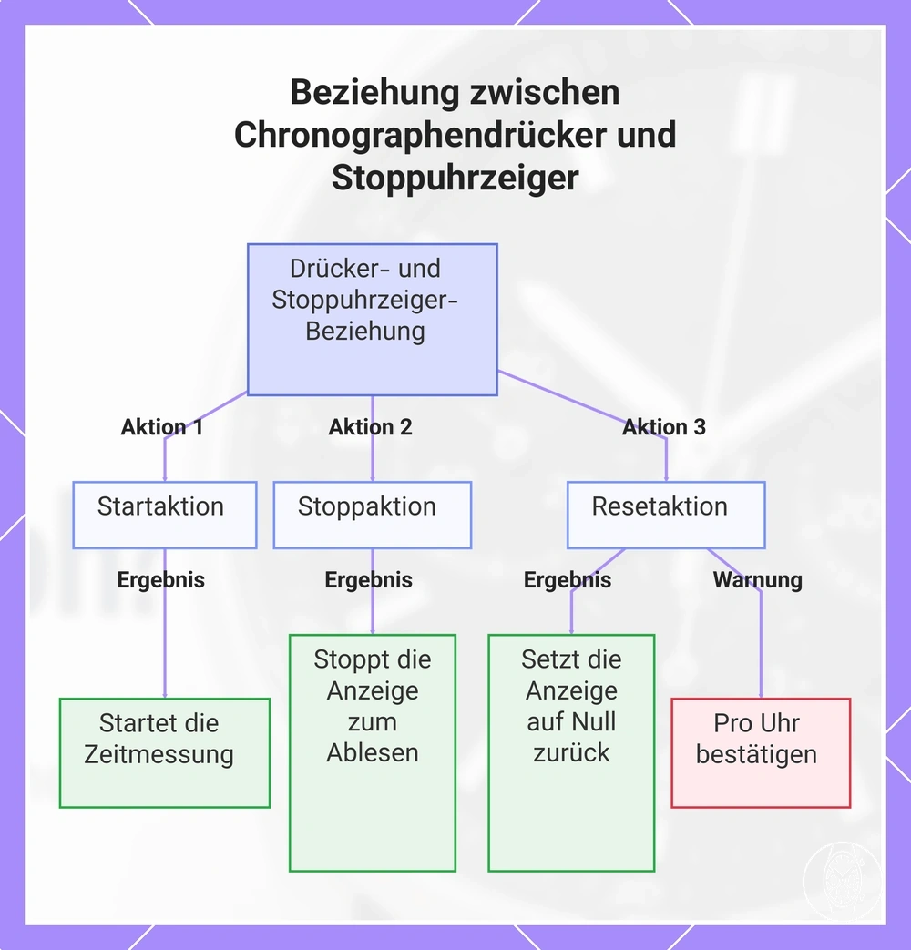 Beziehung zwischen Chronographendrücker und Stoppuhrzeiger