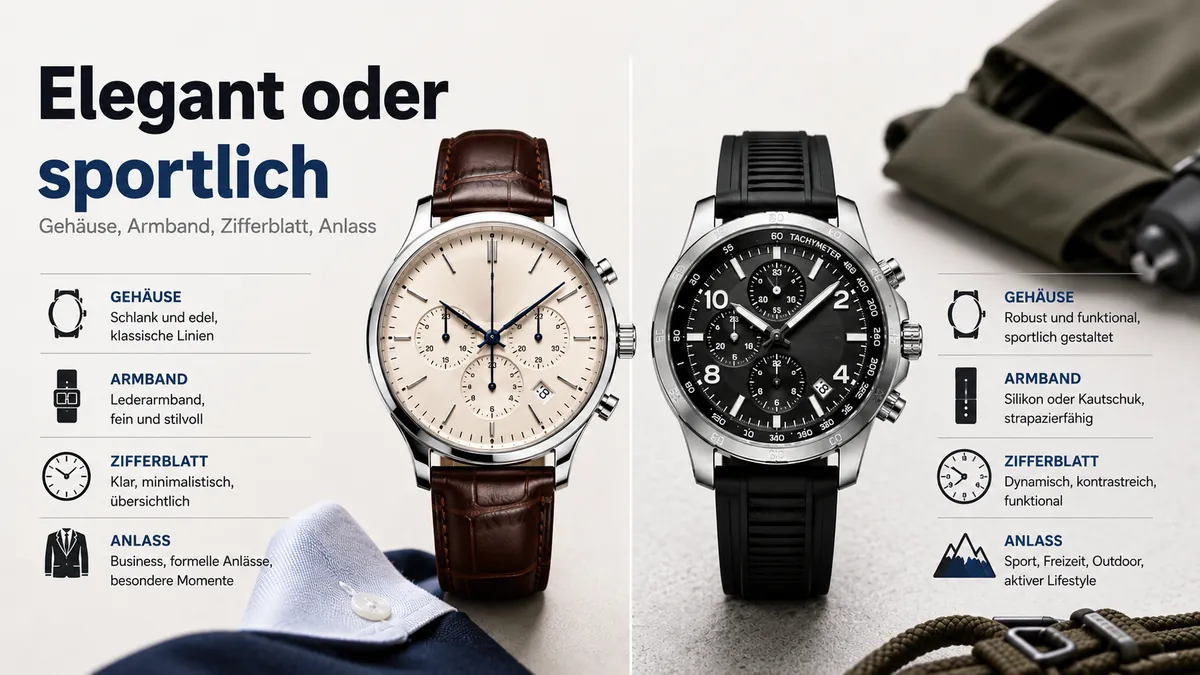Elegante und sportliche Herren-Chronographen im Vergleich nach Gehäusedesign, Armband, Zifferblattstil und Tragesituation