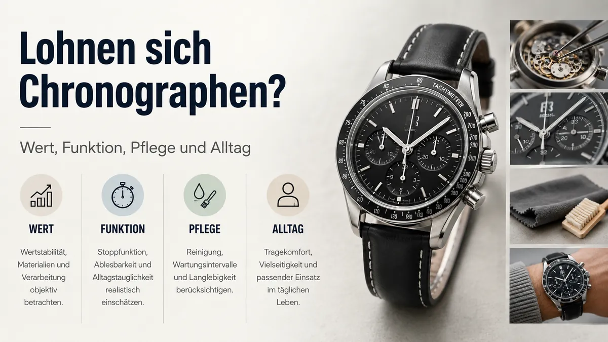Herren-Chronograph mit auf null ausgerichteten Zeigern beim Zurücksetzen und Kalibrieren