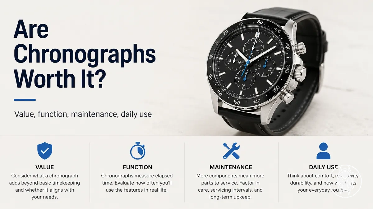 Men's chronograph watch evaluated for value, function, maintenance, and everyday usefulness