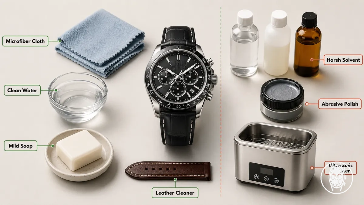 Cleaning products to use and avoid for a mens chronograph watch