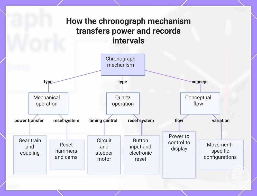 How the chronograph mechanism transfers power and records intervals