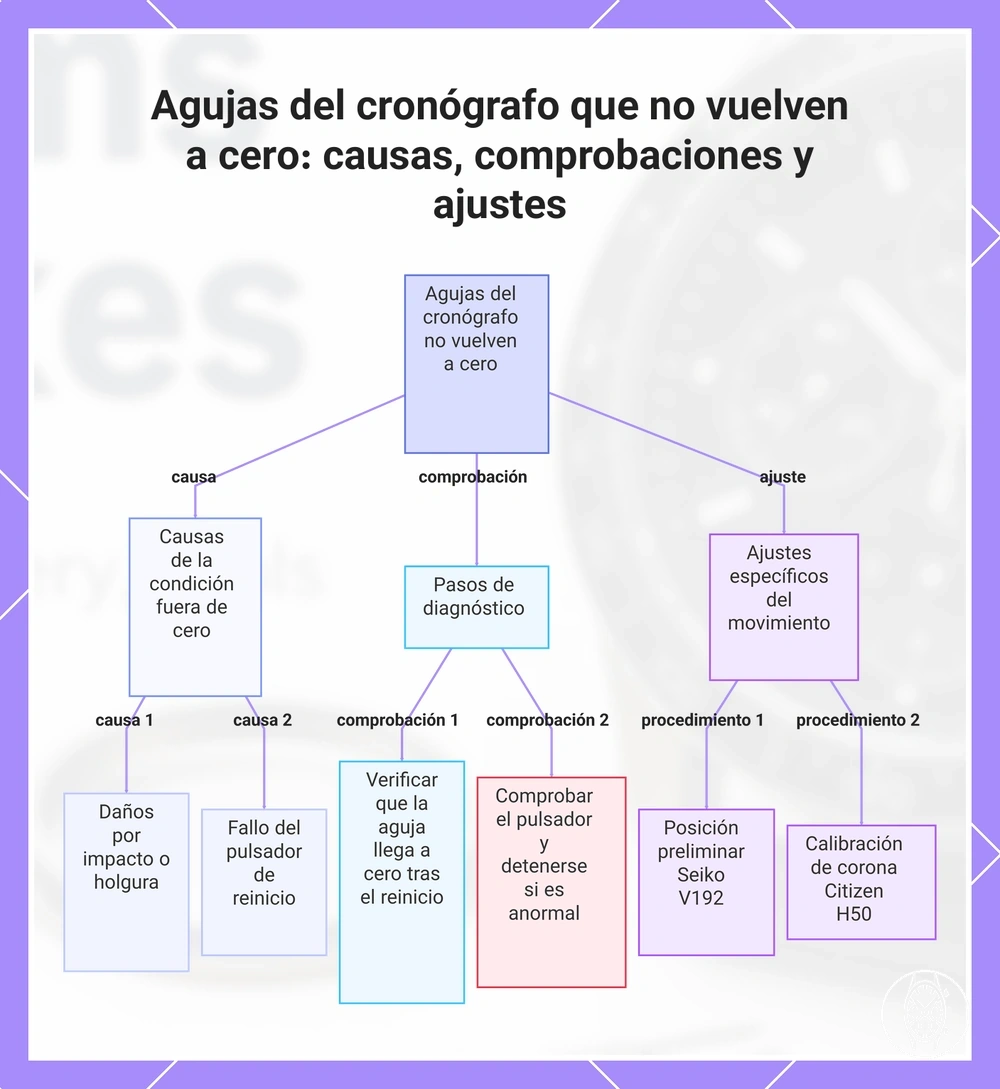 Agujas del cronógrafo que no vuelven a cero: causas, comprobaciones y ajustes