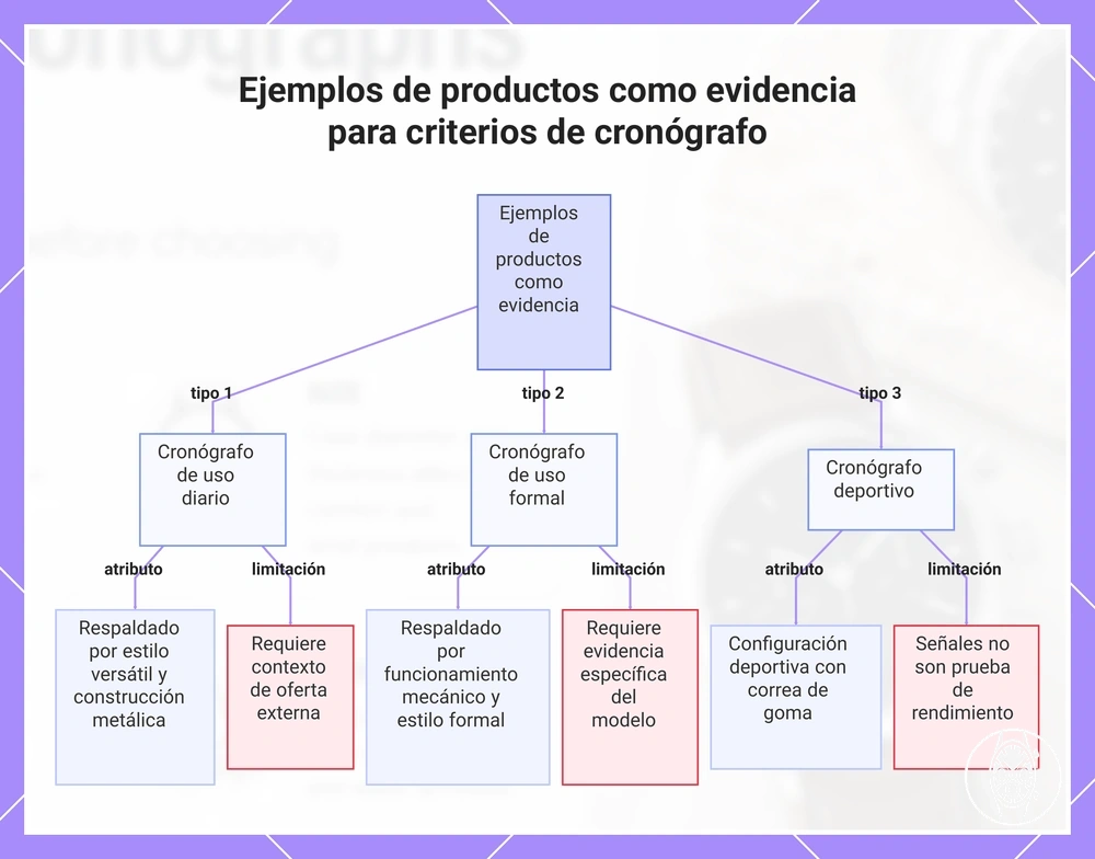 Ejemplos de productos como evidencia para criterios de cronógrafo