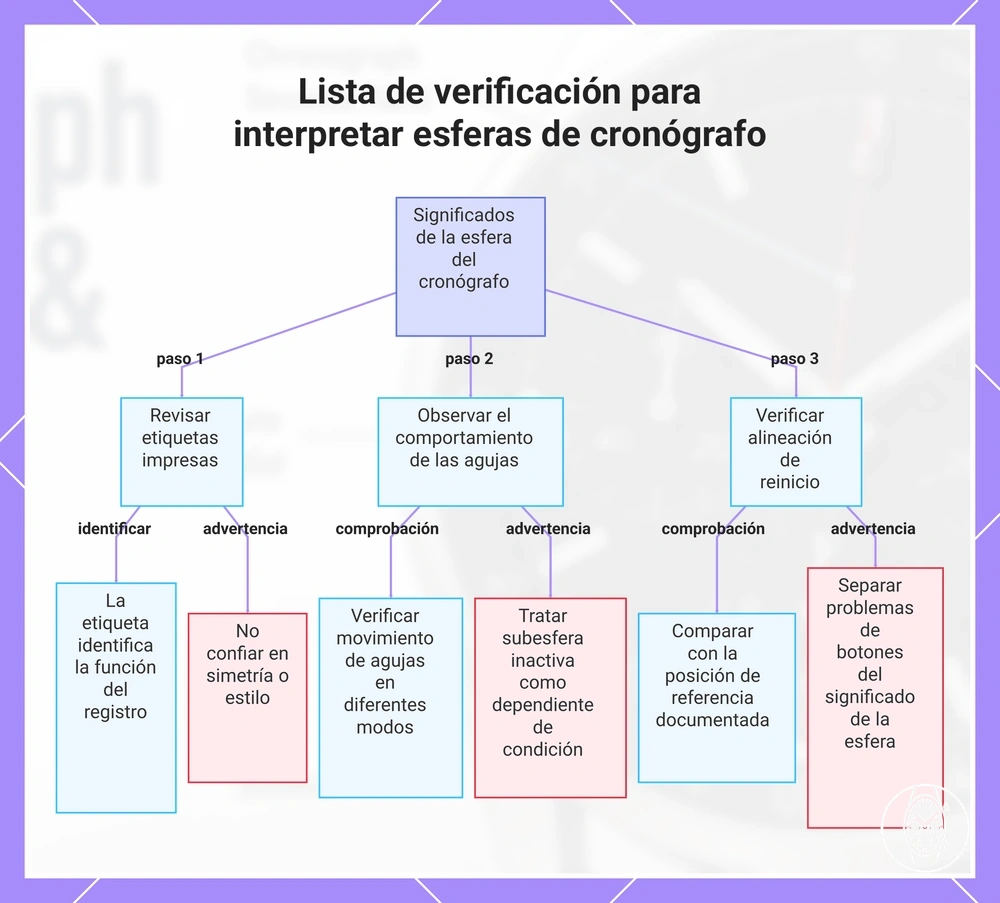 Lista de verificación para interpretar esferas de cronógrafo