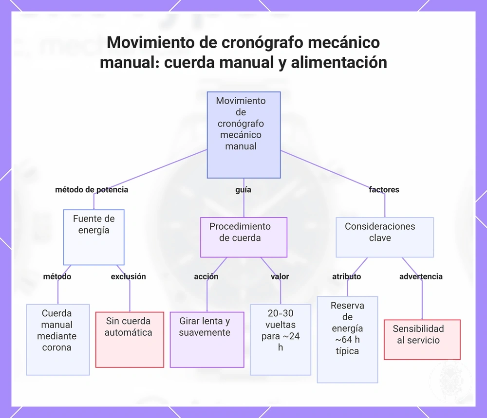 Movimiento de cronógrafo mecánico manual: cuerda manual y alimentación