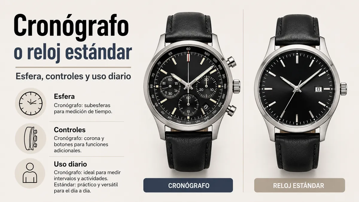 Reloj cronógrafo y reloj estándar para hombre comparados por esfera, controles y uso diario