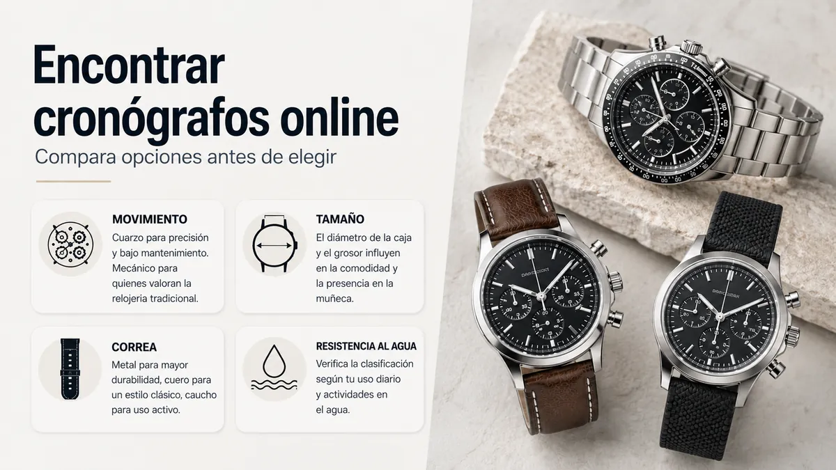 Relojes cronógrafo para hombre mostrados con criterios de comparación para revisar opciones online