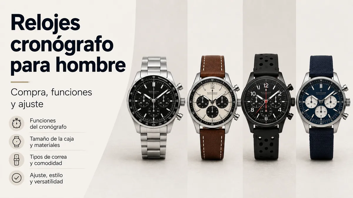 Relojes cronógrafo para hombre con distintos diseños de esfera, correas y cajas para comparar antes de comprar