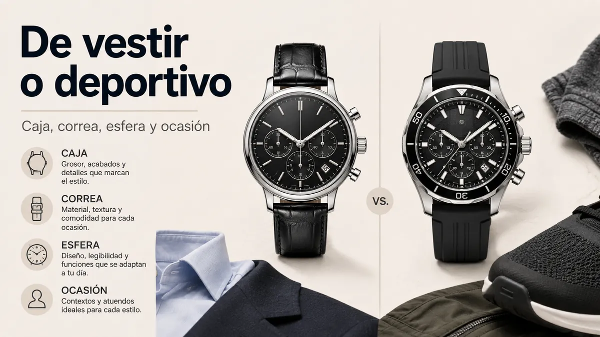 Relojes cronógrafo de vestir y deportivos para hombre comparados por caja, correa, esfera y ocasión de uso