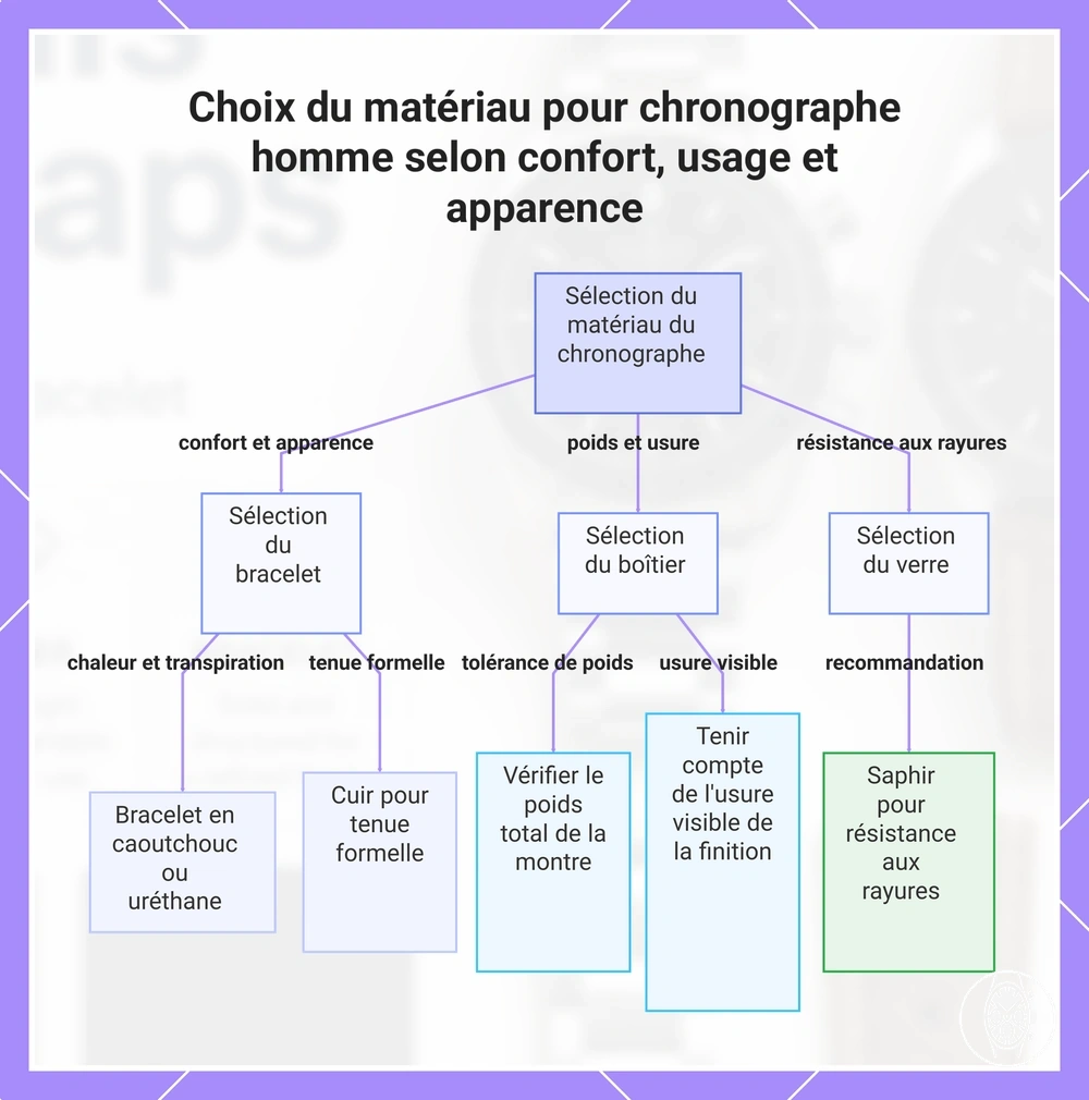 Choix du matériau pour chronographe homme selon confort, usage et apparence