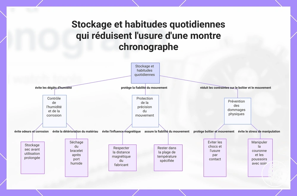 Stockage et habitudes quotidiennes qui réduisent l'usure d'une montre chronographe