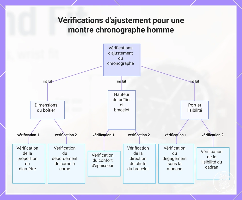 Vérifications d'ajustement pour une montre chronographe homme