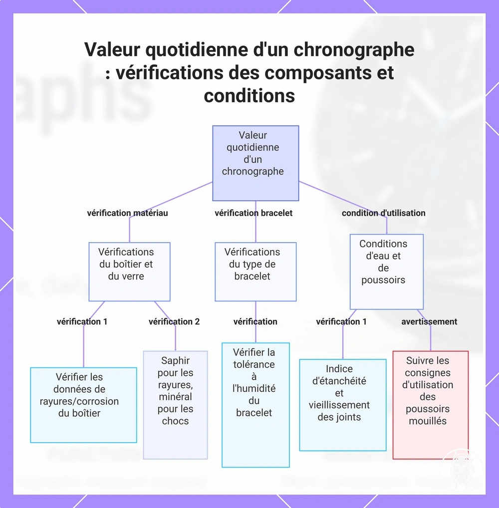 Valeur quotidienne d'un chronographe : vérifications des composants et conditions