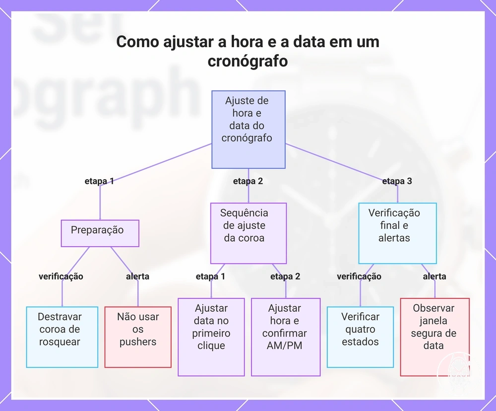 Como ajustar a hora e a data em um cronógrafo