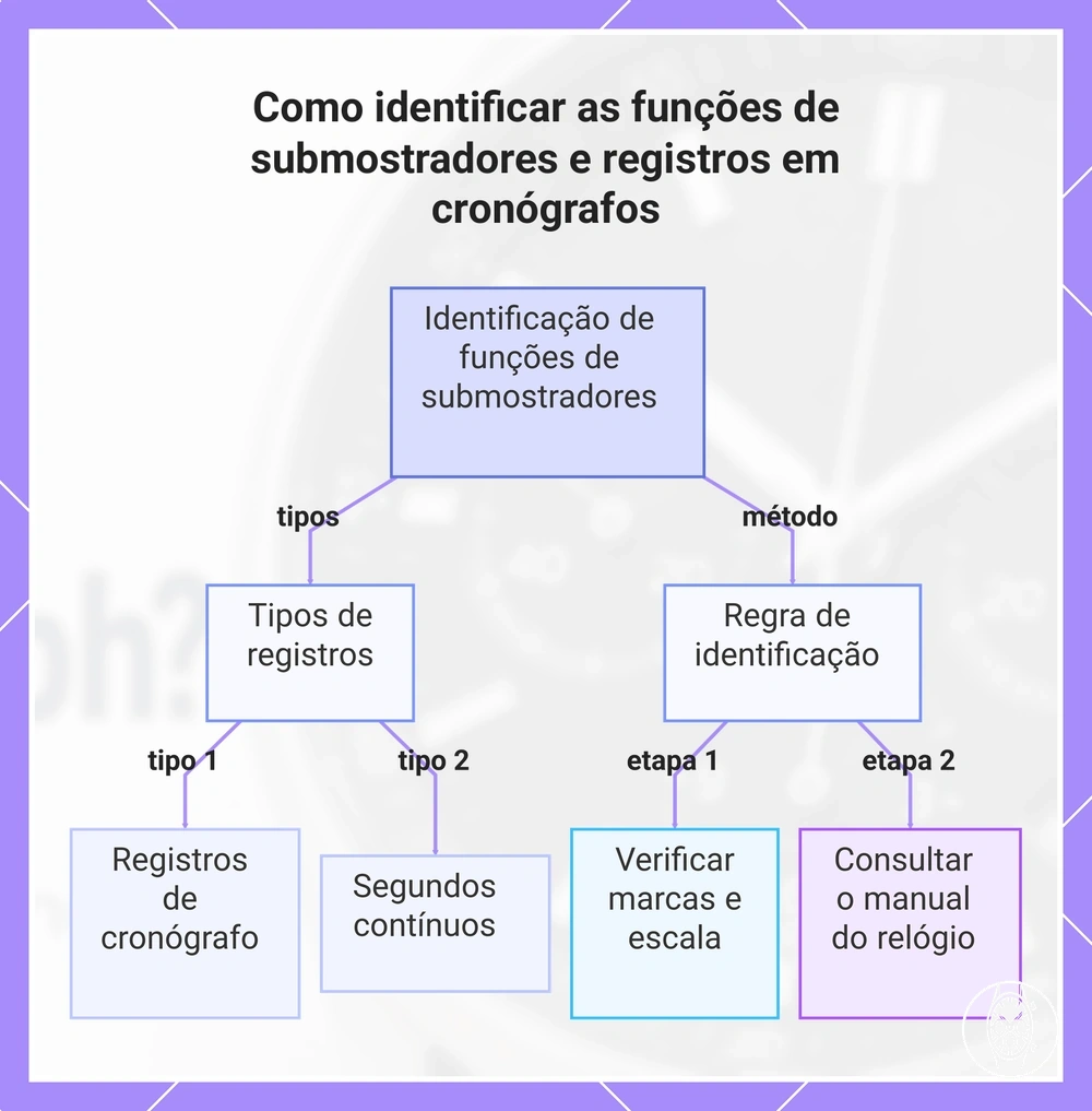 Como identificar as funções de submostradores e registros em cronógrafos