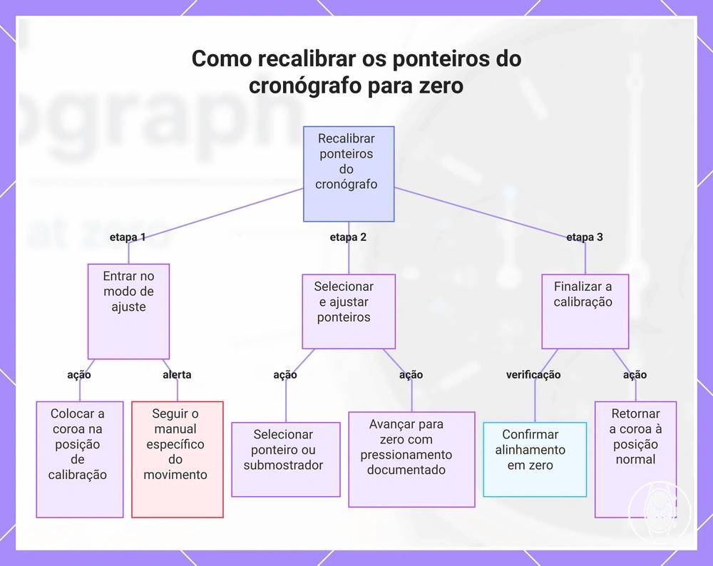 Como recalibrar os ponteiros do cronógrafo para zero