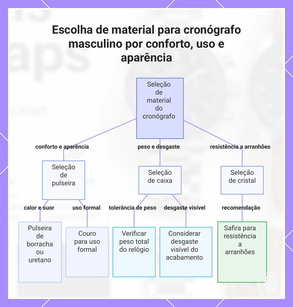 Escolha de material para cronógrafo masculino por conforto, uso e aparência
