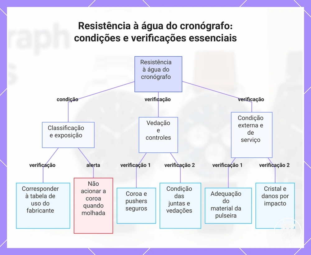 Resistência à água do cronógrafo: condições e verificações essenciais