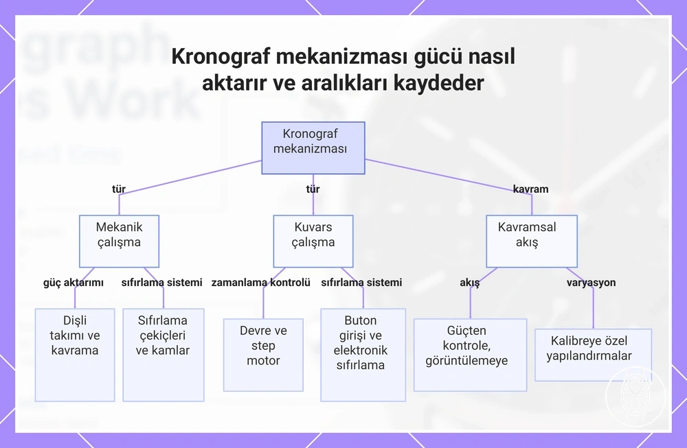 Kronograf mekanizması gücü nasıl aktarır ve aralıkları kaydeder