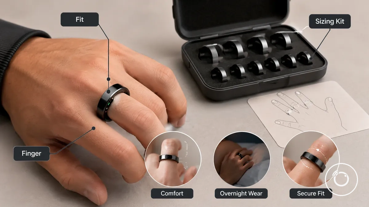 Passformprüfungen für Fitness-Smartring mit Fingerplatzierung und Probierringen
