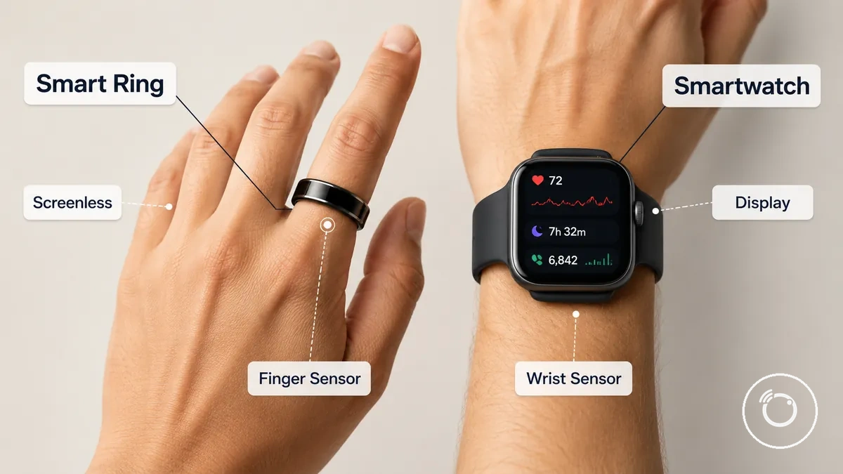 Smart ring and smartwatch compared by form, interface and tracking position