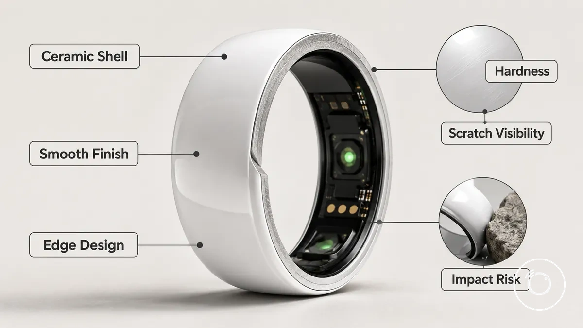 Ceramic smart ring shell showing smooth finish and edge contact areas