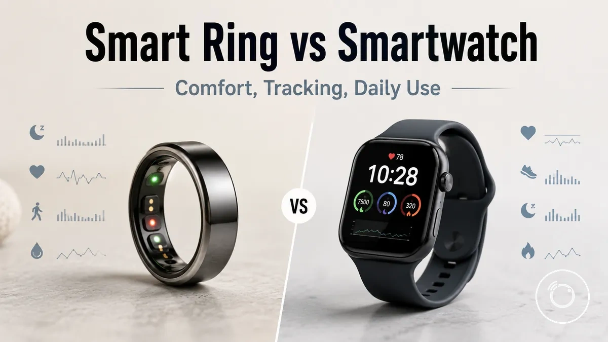 Fitness smart ring and smartwatch shown side by side for wearable tracking comparison