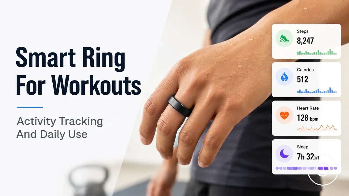 Fitness smart ring tracking workouts and daily activity metrics during exercise