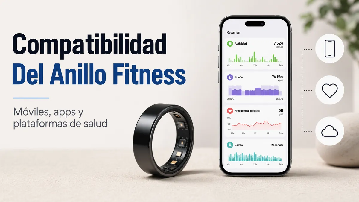 Anillo inteligente de fitness emparejado con una app móvil de salud
