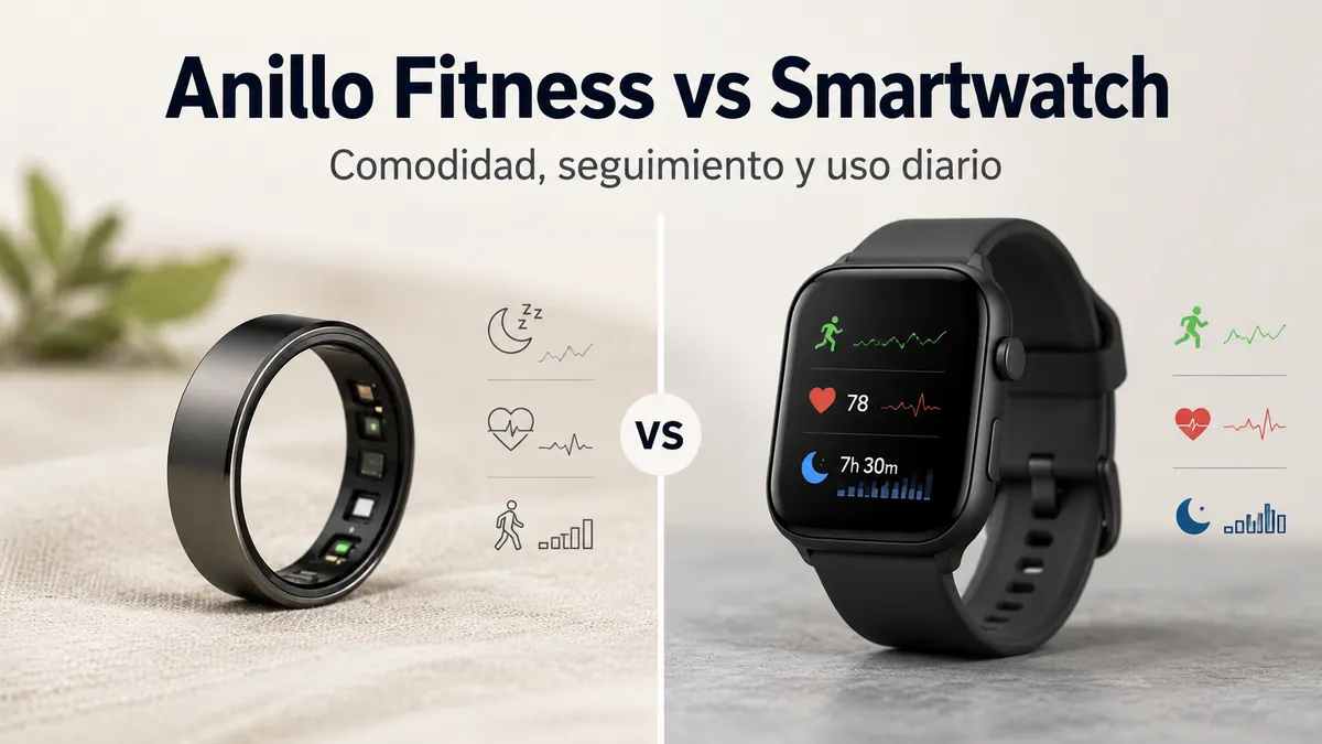 Anillo inteligente de fitness y smartwatch mostrados juntos para comparar el seguimiento en dispositivos wearable