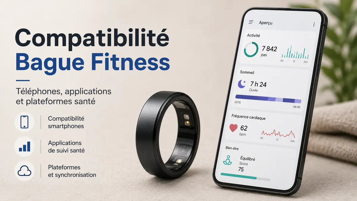 Bague connectée fitness associée à une application de suivi santé sur smartphone