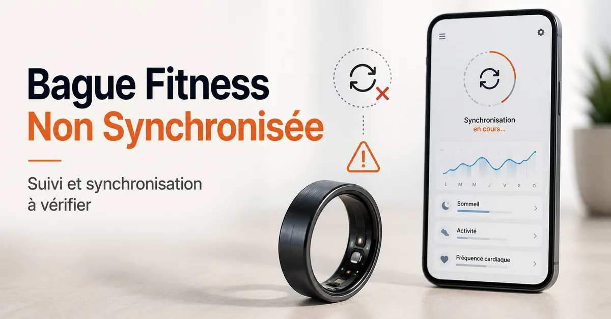 Bague connectée fitness et application mobile avec signes de problème de suivi ou de synchronisation