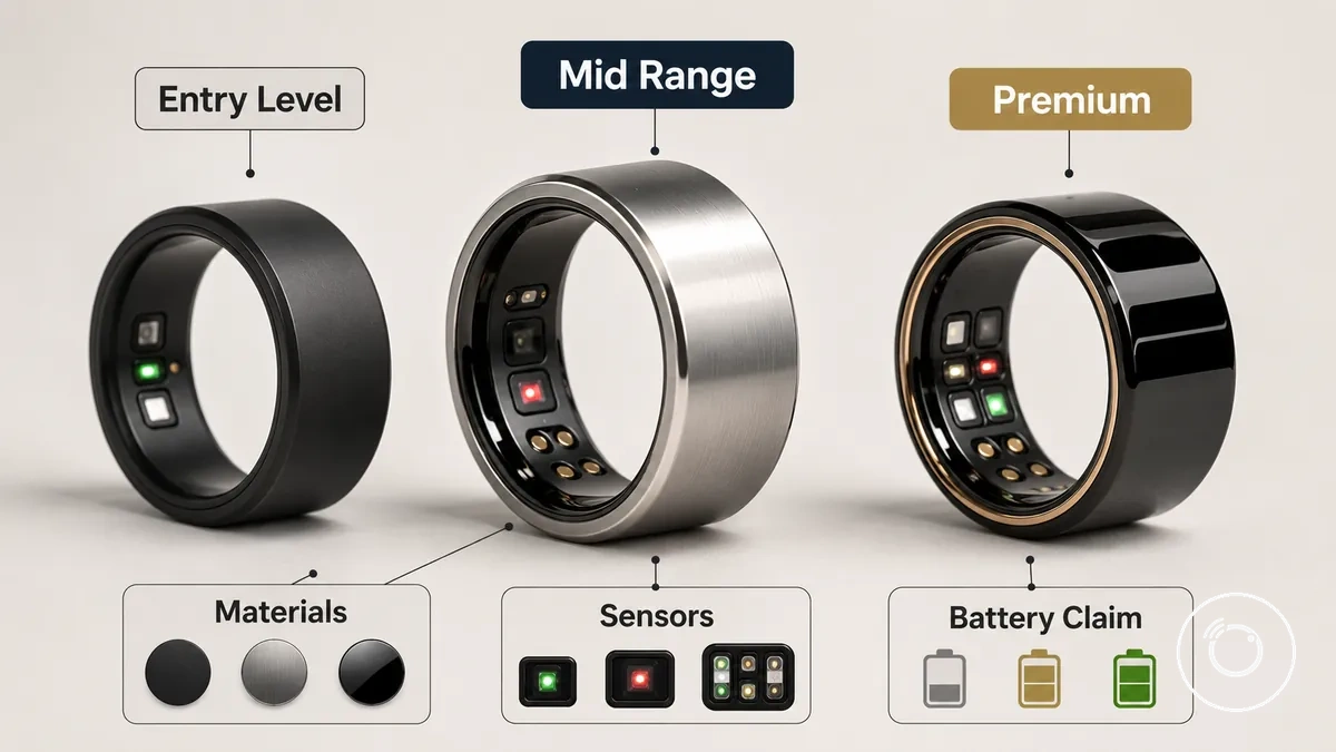 Faixas de preço de hardware de anel inteligente fitness e características típicas de hardware