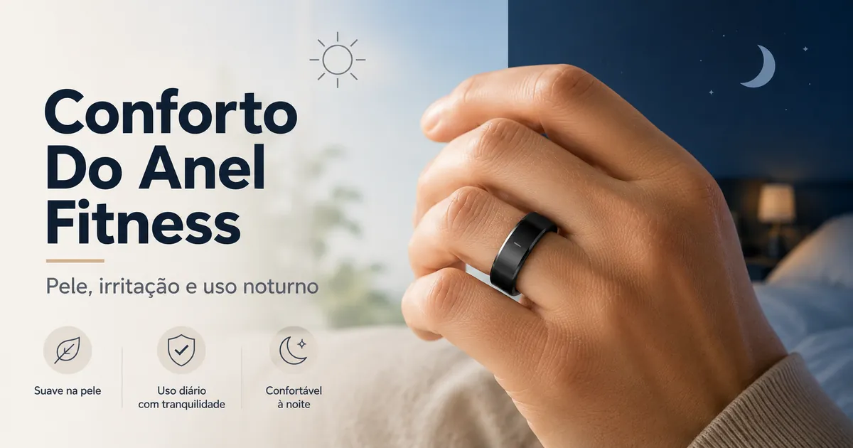 Anel inteligente fitness usado com conforto no dedo durante o dia e à noite
