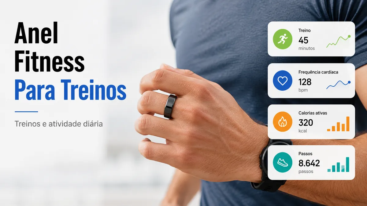 Anel inteligente fitness registrando treinos e métricas de atividade diária durante exercício