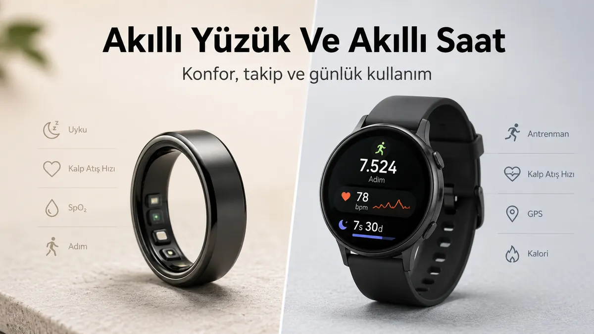 Giyilebilir takip karşılaştırması için yan yana gösterilen fitness akıllı yüzük ve akıllı saat