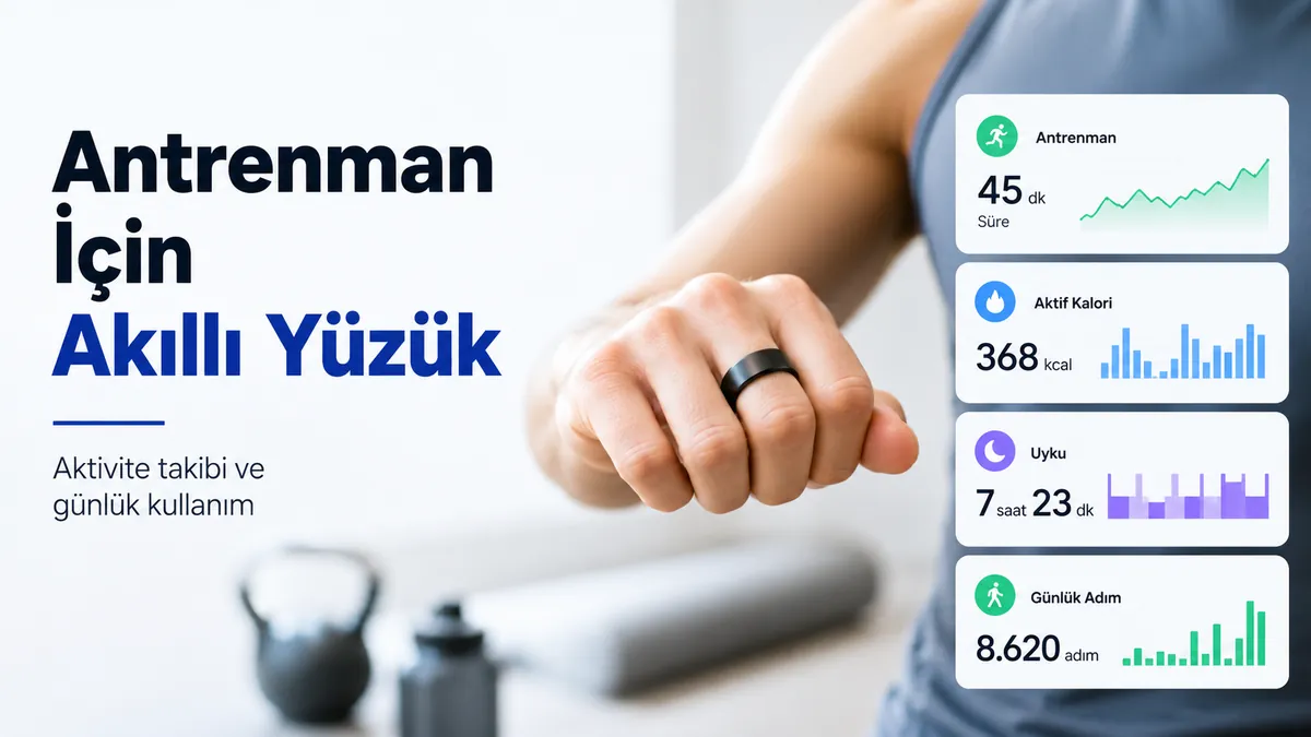 Egzersiz sırasında antrenman ve günlük aktivite metriklerini izleyen fitness akıllı yüzük