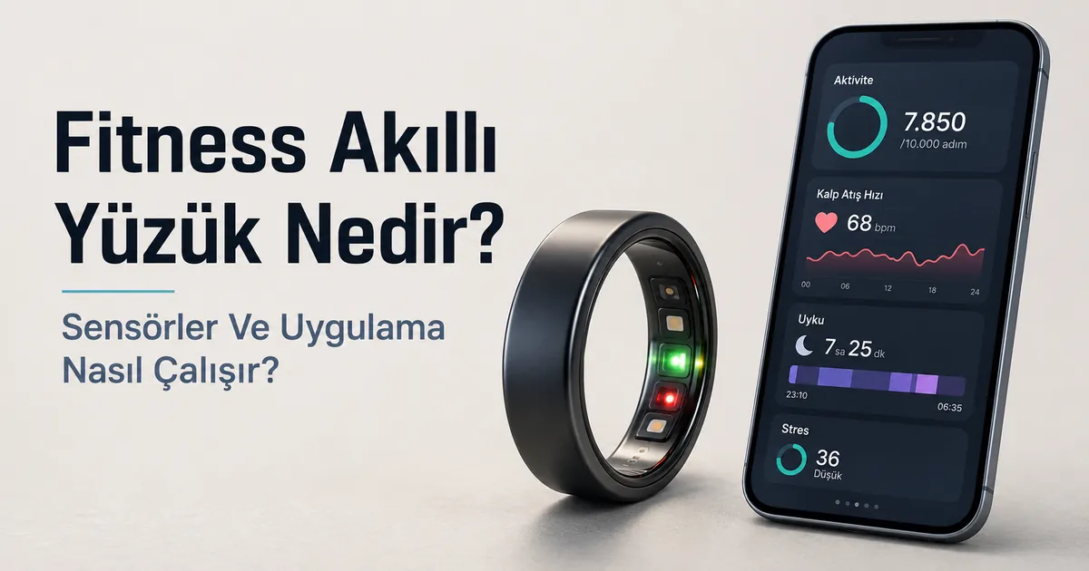 Sensör alanı görünen ve sağlık uygulamasıyla bağlantılı fitness akıllı yüzük