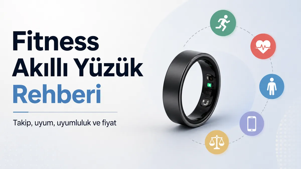 Sağlık ve aktivite takibi için kompakt giyilebilir cihaz olarak gösterilen fitness akıllı yüzük